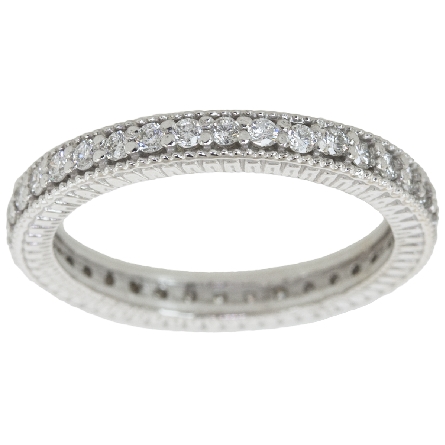 14K White Gold Etched Edge Eternity Band w/36Di...