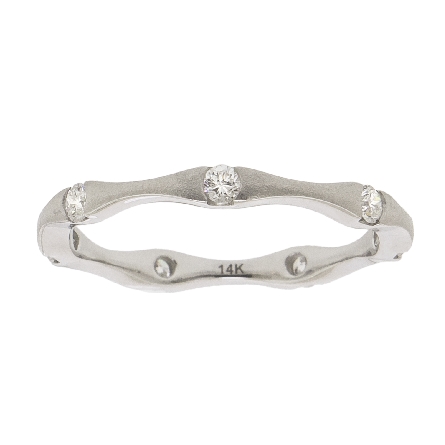 14K White Gold Stackable Brushed Wavy Band w/Di...