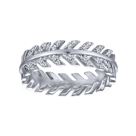14K White Gold Arrow Style Stackable Band w/Dia...