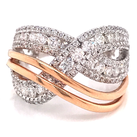 18K Two Tone Rose and White Gold Crossover Ring w/Diams=1.55ctw SI H-I Size6.5 #R-7352-F (J2878)
