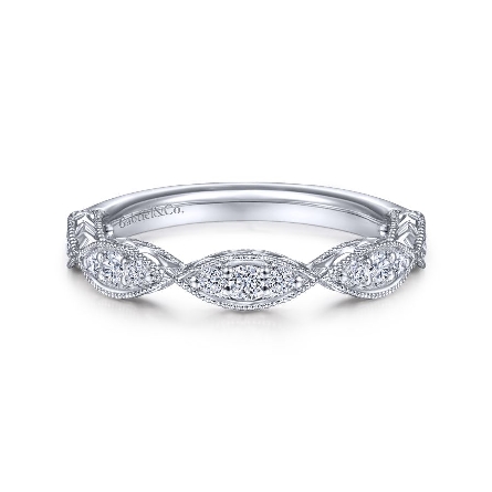 14K White Gold Milgrain Marquise Shapes Stackab...