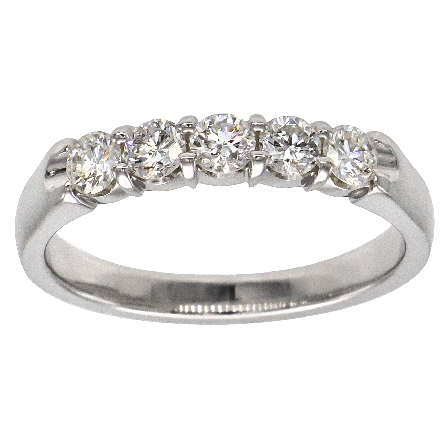 14K White Gold Shared Prongs Tapered Band w/5Di...