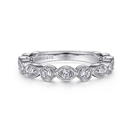 14K White Gold Milgrain Marquise and Round Shapes Stackable Guard Band w/Diams=.52ctw SI2 G-H Size 6.5 #AN8387W44JJ (S1364337)