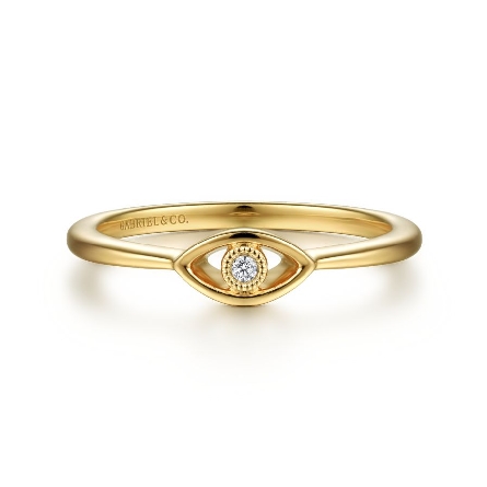 14K Yellow Gold Dainty Evil Eye Stackable Ring ...