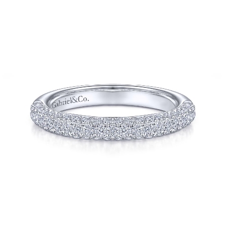 14K White Gold Pave 3-Sided Stackable Band w/Di...