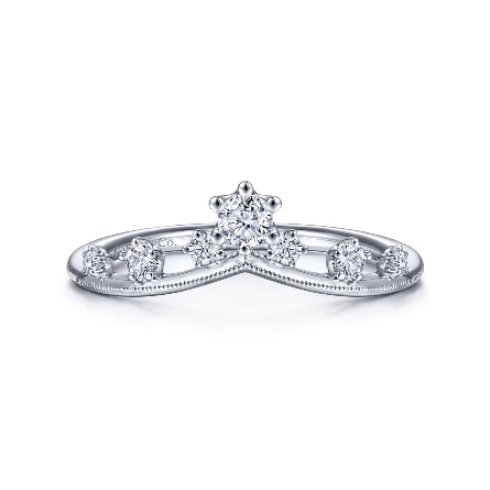 14K White Gold Curved Chevron Crown Stackable B...