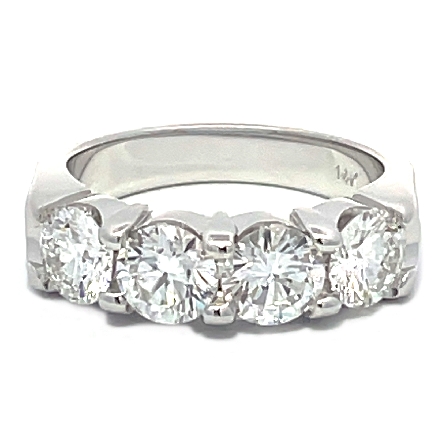 14K White Gold Shared Prongs Tapered Band w/4Di...