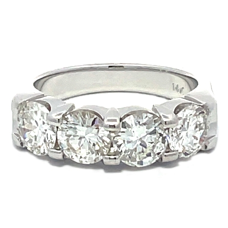14K White Gold Shared Prongs Tapered Band w/4Di...