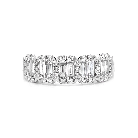 14K White Gold 5Halo Cluster Band w/Baguette an...