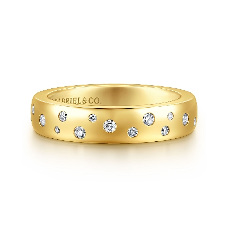 14K Yellow Gold Rounded Burnish Set Band w/Diam...