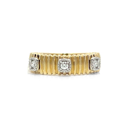 14K Yellow and White Gold Ridged 3Cluster Band ...