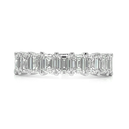 18K White Gold Prong Set Emerald Cut Band w/Dia...