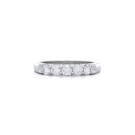 14K White Gold Shared Prongs Tapered Band w/5Di...