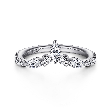 14K White Gold Curved Band w/Marquise and Round...