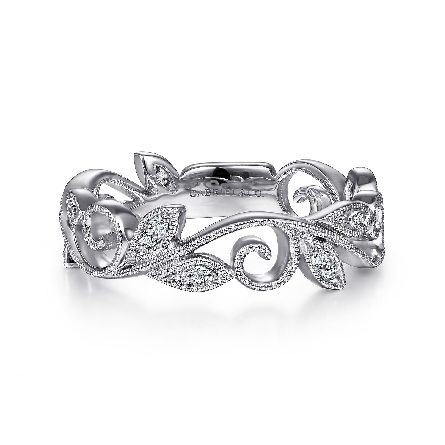 14K White Gold Gabriel Scrolling Floral Stackab...