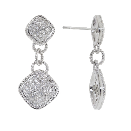 14K White Gold Pave Square Dangle Earrings w/13...