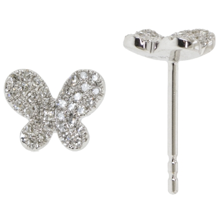 14K White Gold Pave Butterfly Post Earrings w/6...