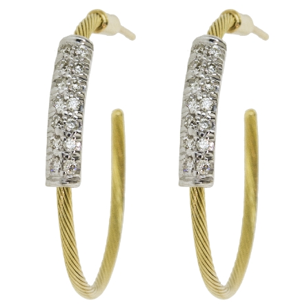 14K Two Tone Gold 20mm Wire Hoop Earrings w/Diams=.20ctw #ER3121Y