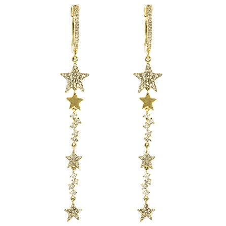 14K Yellow Gold Hoop Dangle Pave Stars Earrings w/170Diams=.55ctw SI I-J #ME003720