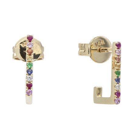 14K Yellow Gold Hoop Earrings w/2Diams=.01ctw and Ruby; Emerald and Multi-Color Sapphire=.11ctw #ME004353