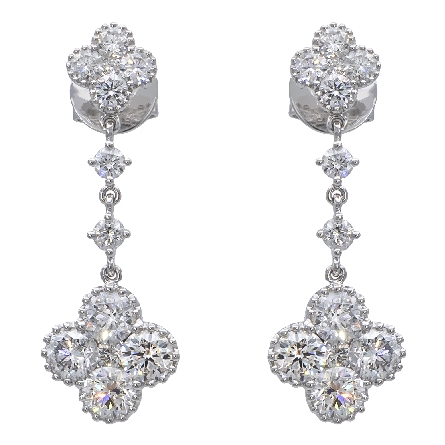 14K White Gold 2 Clover Cluster Dangle Earrings w/Diams=2.55ctw SI H-I E-8136-P (8136P)