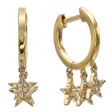 14K Yellow Gold Star Dangle Hoop Earrings w/54D...