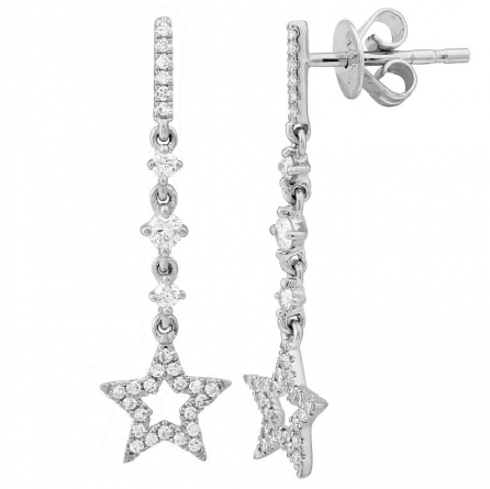 14K White Gold Dangle Star Earrings w/52Diams=.16ctw and 6Diams=.15ctw #11805DWE4WZA1