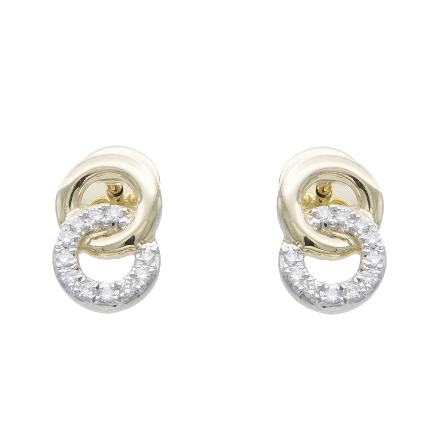 14K Two Tone Gold Interlocking Circles Stud Earrings w/22Diams=.11ctw #24520D