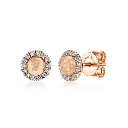 14K Rose Gold Hammered Halo Stud Earrings w/Dia...