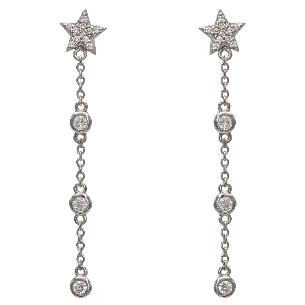 14K White Gold Star Dangle Bezels Earrings w/Di...