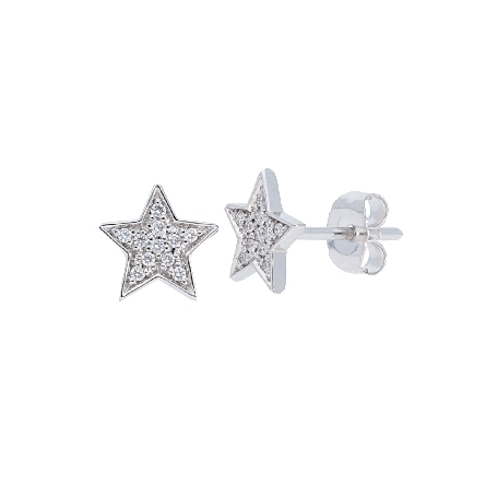 14K White Gold Small Pave Star Earrings w/Diams...