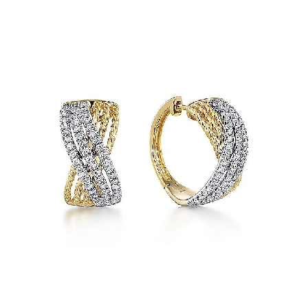 14K Yellow and White Gold Gabriel 6Row X Hoop E...