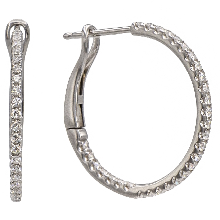 18K White Gold Round 3/4inch In/Out Hoop Earrin...