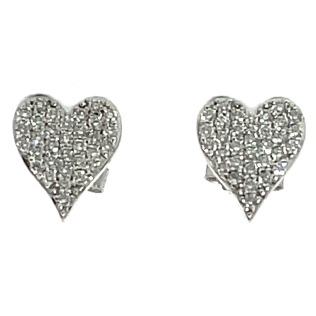 14K White Gold Pave Heart Stud Earrings w/Diams...