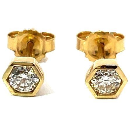 14K Yellow Gold Hexagon Bezel Stud Earrings w/2...