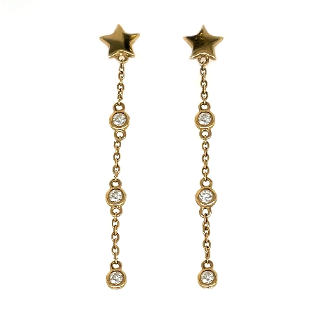14K Yellow Gold Star Dangle Bezel Chain Earring...