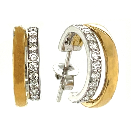 14K Yellow and White Gold 2Row Hoop Earrings w/...