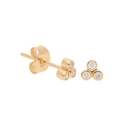 14K Yellow Gold 3 Bezel Cluster Post Earrings w...