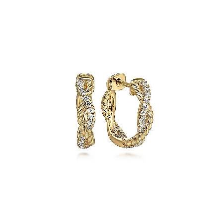 14K Yellow Gold Gabriel Rope Huggie Hoop Earrings w/Diams=.15ctw SI G-H #EG15080Y45JJ (S1801705)