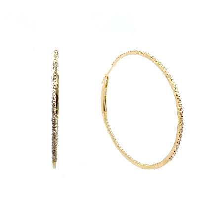 18K Yellow Gold 1 3/4inch In and Out Hoop Earrings w/170Diams=1.09ctw SI-I1 I-J #FR3E72