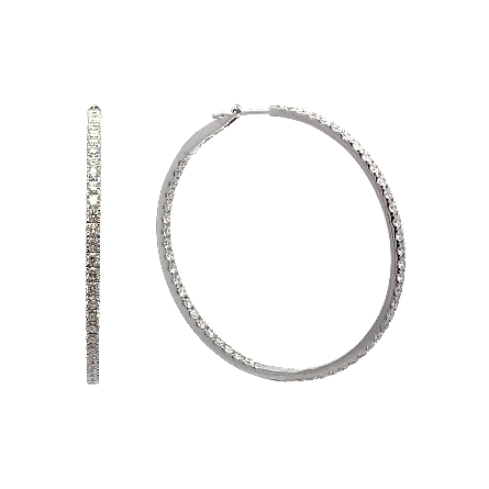 18K White Gold 1 3/4inch In and Out Hoop Earrings w/108Diams=2.96ctw SI G-H #HDXE42