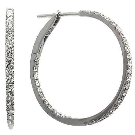 18K White Gold 1 1/4inch In and Out Hoop Earrin...