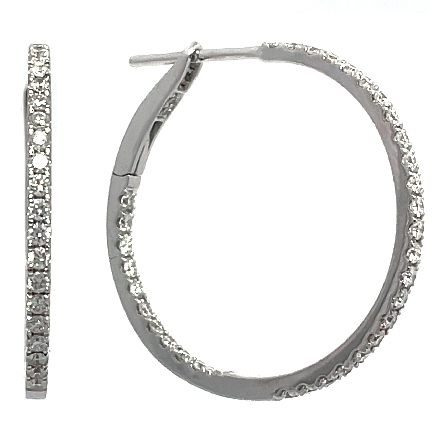 18K White Gold 1inch In and Out Hoop Earrings w...