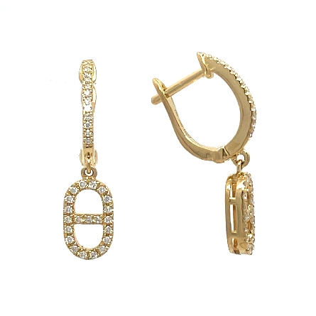 18K Yellow Gold Dangle Paperclip Huggie Style E...
