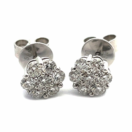 14K White Gold Cluster Stud Earrings w/Diams=.6...