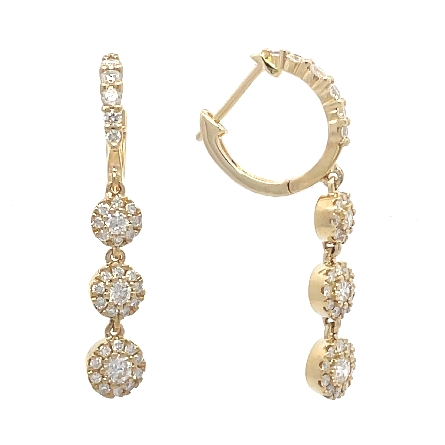 14K Yellow Gold Dangle Cluster Earrings w/Diams...