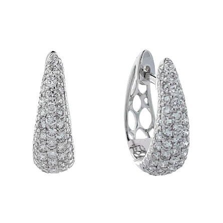 18K White Gold Huggie Hoop Graduated Pave Earri...
