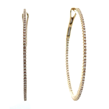 14K Yellow Gold 1.25inch In/Out Hoop Earrings w...