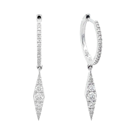 18K White Gold Dagger Drop Huggie Hoop Earrings...
