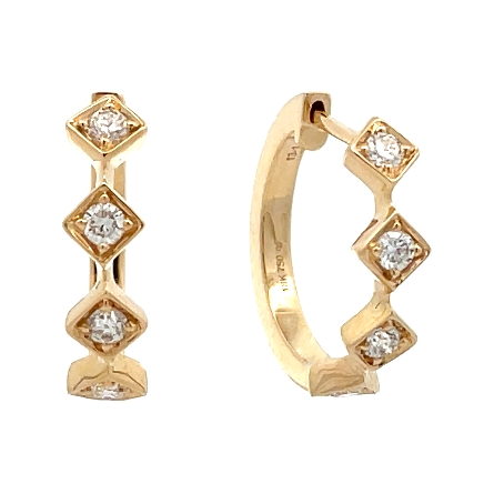 18K Yellow Gold Rhombus Huggie Hoop Earrings w/...